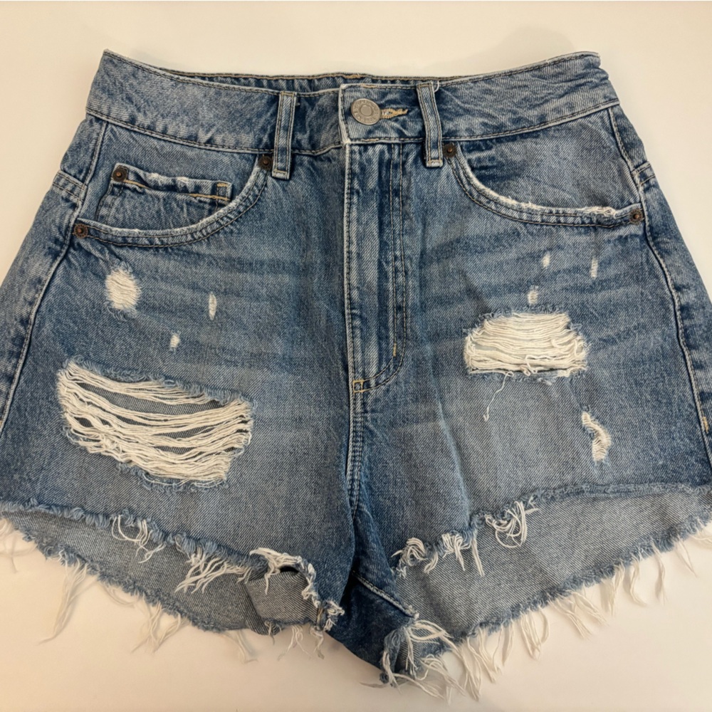 Garage denim high-waisted distressed shorts